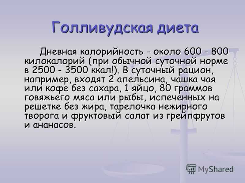 Меню голливудской диеты, правила, отзывы