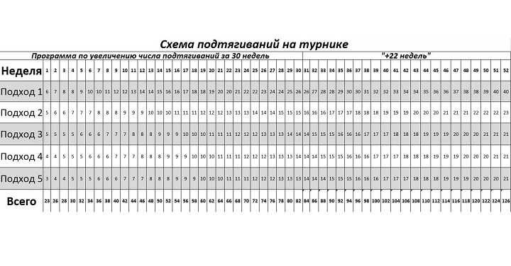 Программа подтягиваний на турнике: схема и таблица