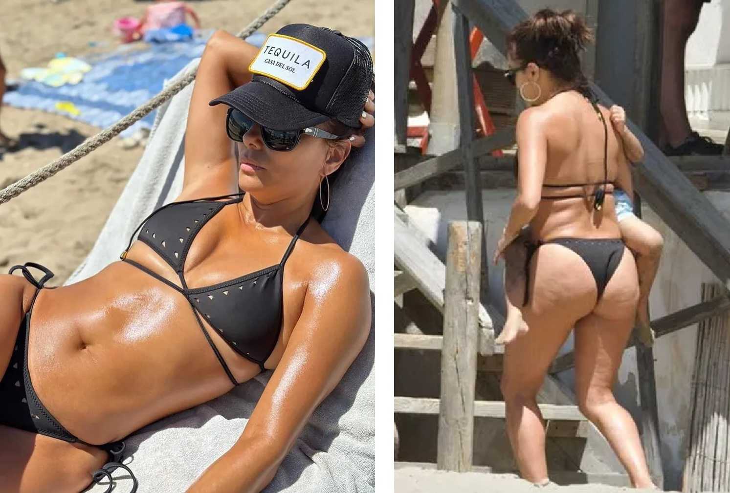 Eva longoria, 47, shows off her toned figure in a ring detailed black bikini in marbella 